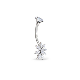 Silver Blossom Gem Belly Ring
