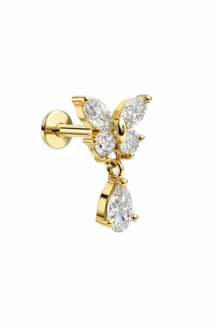 Aurelia Flutter - Gold & Diamond Flat Back Stud Earring