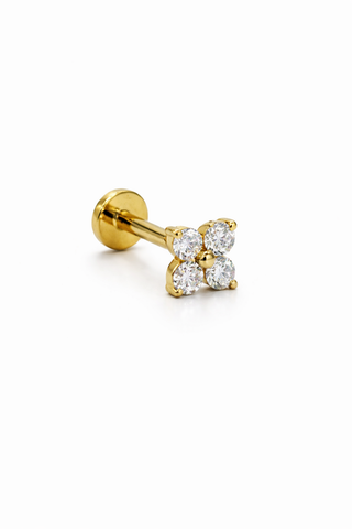 Elise - Gold & Diamond Flat Back Earring Stud