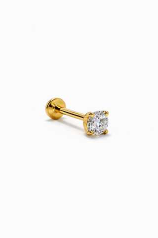 Pure Solitaire - 4mm - Gold & Diamond Flat Back Earring Stud