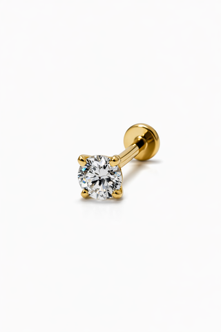 Pure Solitaire - 4mm - Gold & Diamond Flat Back Earring Stud