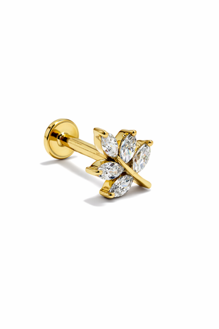 Solara Bloom - Gold & Diamond Flat Back Stud Earring