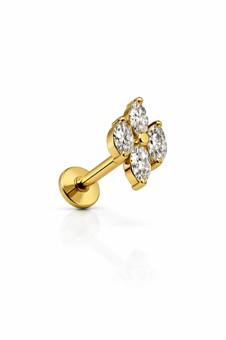Sunlit Petal - Gold & Diamond Flat Back Stud Earring